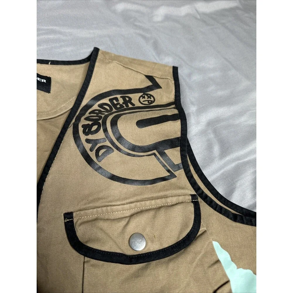 BATTLE VEST & SHORTS DYSORDER PAINTED 8 POCKETS‎ ZIP UP FRONT STRAPS BROWN!